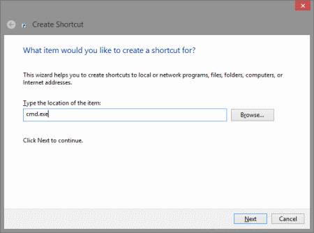 Create Shortcut for CMD.exe